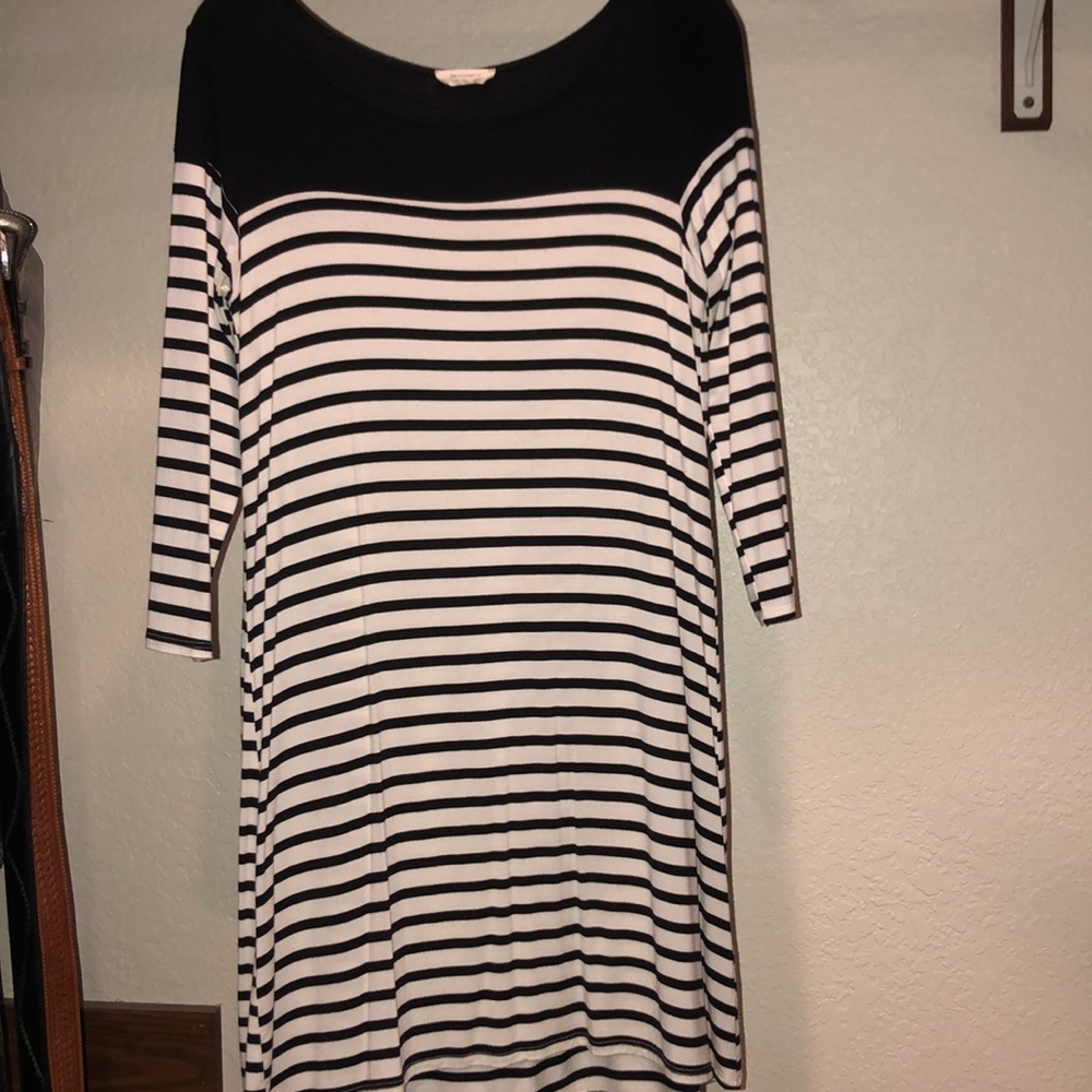 Black and white striped day dress